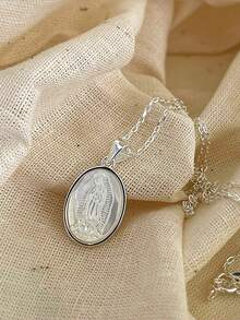 1件S925纯银极简椭圆形吊坠项链，优雅日常佩戴精致锁骨链，女士礼物 - 橢圓 - 查看 2