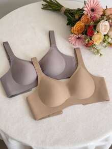 3pcs/Set Minimalist Comfortable Sports Bras For Women, Wireless, Solid Color - Multicolor - View 4