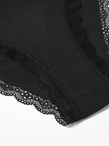 4pcs Women's Black Striped Panties, Lace Trim Design, Breathable Fabric, High Elasticity, Comfortable & Sweat-Absorbent - Black - View 5