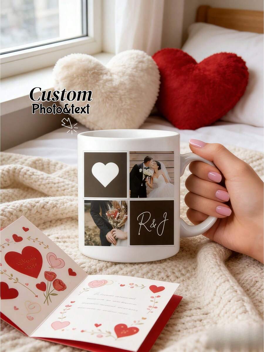1Pc Personalized Wedding Photo Collage Mug – Custom Couple Photo Mug Design, Romantic Wedding & Anniversary Gift, Unique Couple Keepsake, Elegant Coffee Cup For Newlyweds & Couples - Multicolor - View 1