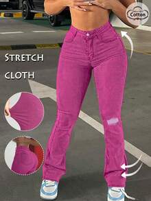 GILIPUR Hot Pink Y2K Style High Waist Skinny Stretch Jeans, European And American Street Fashion Women's Pants, Elegant Casual, Perfect For Valentine's Day - Hot Pink - View 2