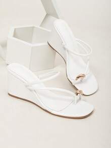 Summer New Wedge Heel Flip Flops - White - View 5