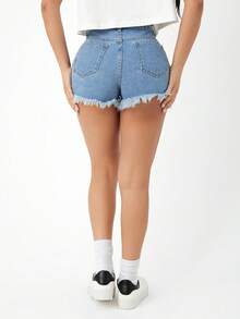 千禧新风尚，夏季最新款破洞独特牛仔裤，完美适用于音乐会、旅行、日常通勤、海滩，打造优雅性感造型。 - 藍色 - 查看 6