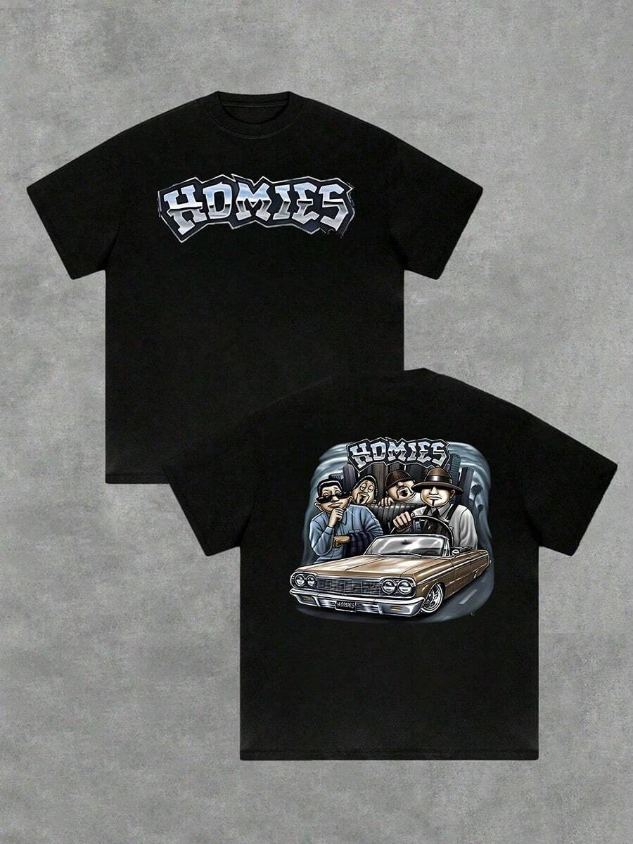 1Pcs 100_ Cotton Classic Car And Homies Double Sided Digital Printed T Shirt Stylish Casual Graphic Tee Men's 220g Heavyweight Tee Men Tshirt Funny T Shirt Valentine's Day,Printed & Shipped In USA - 黑色 - 查看 1