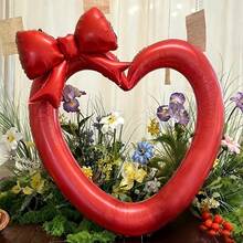 Bộ 2 quả bóng bay hình trái tim rỗng cỡ lớn (Hồng, Đỏ, Trắng ngà, Trong suốt ánh kim), kèm nơ hồng mờ, thích hợp cho tiệc sinh nhật, lễ đính hôn, Ngày Valentine, trang trí đám cưới, trang trí Ngày của Mẹ. - Nhiều màu - Xem 2