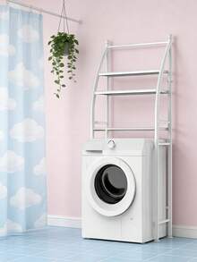 Giá phơi đồ ba tầng bằng kim loại này bao gồm cả giá treo khăn và có thể chứa máy giặt và bồn cầu. Các kệ chứa đồ được bố trí phía trên máy giặt và máy sấy, giúp tiết kiệm không gian và sắp xếp đồ đạc. - trắng - Xem 10