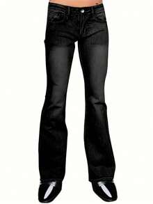YANGCANREN Men's Fashionable Slim Fit Flared Stretch Denim Jeans - Black - View 2