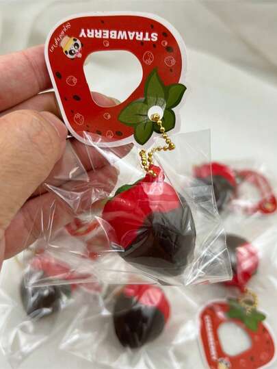 Cute Chocolate Dip Strawberry Slow Rebound Squeeze Toy, Stress Relief Squishy