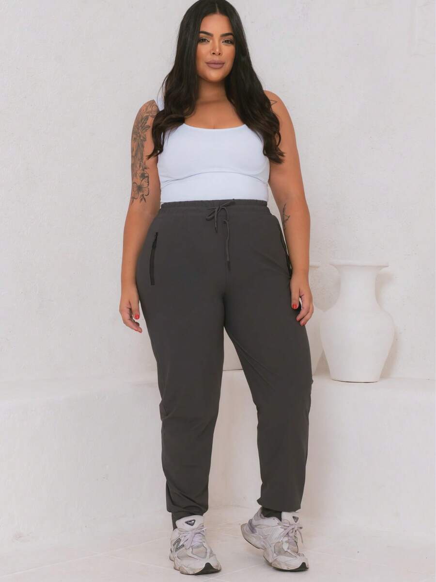 Women's Plus Size Jogger Pants, Premium Comfort, Sporty, Academic, And Elastane. Comfortable. - Xám - Xem 1