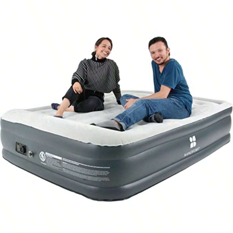 colchon matrimonialNANOFORT Colchon Inflable Queen Size Bomba Incluida Soporta hasta 275 Kg 204 X 155 X 50 cm Inflado y Desinflado Automatico Diseño Hermetico Camping Viaje Cama Inflable Colchones Inflables - gris - Ver 1