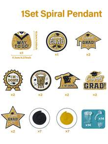 一套毕业主题派对螺旋悬挂装饰，祝贺毕业设计箔片天花板装饰，适用于毕业派对装饰、毕业派对用品、毕业派对背景装饰、毕业照相亭道具、毕业装饰、2026届毕业祝贺派对装饰 - 畢業季 - 查看 10