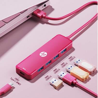 HP Hub USB con adaptador de carga tipo C, divisor 3.0, compatible con portátiles Apple, compatible con proyección 4K, carga PD, hub de expansión 4 en 1 (negro, blanco, beige, plateado)