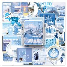 50张冬季蓝调低语美学涂鸦自粘贴纸，可用于装饰手账、滑板、吉他、水杯等，创意装饰涂鸦贴纸 - 彩色 - 查看 1