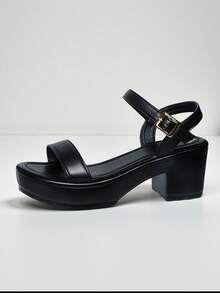Women's Buckle Design Fashion Daily Wear High Heel Sandals - Black - View 3