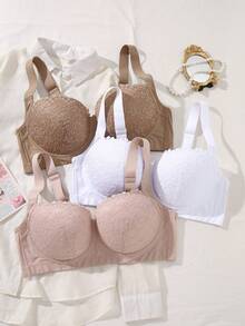 Hersunei 3pcs/Set Lace Comfortable Versatile Women's Bras, Lift & Support - Multicolor - View 9
