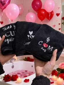 1条/3条装 12英寸超柔软刺绣趣味创意手巾，幽默成人礼物，适合送给女友、妻子，也适合情人节、结婚纪念日、母亲节、恶搞礼物、单身派对用品和浴室装饰。 - 黑色 - 查看 2