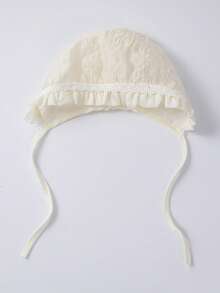 TUTUYA Infant Princess Hat, Soft & Breathable Fabric, 3D Floral Embroidery & Ruffled Trim Lightweight Baby Hat - Beige - View 3