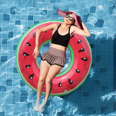 4pcs/6pcs PVC Inflatable Fruit Swimming Ring Set, Thick Inflatable Swimming Rings Lemon & Watermelon, Includes 4 Swim Rings And 3 Beach Balls, 35 Inch Rings, Suitable For Beach, Pool Party, Games And Outdoor Activities
