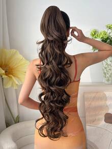 30-32 Inch Long Wavy Synthetic Hair Ponytail Extensions, Claw Clip On, Light Brown Color, Heat Resistant Fiber, Suitable For Daily Wear - Black Brown - View 8