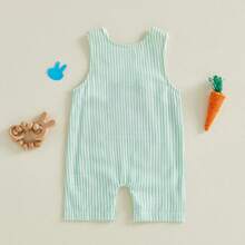 Ropa de bebé y niños pequeños - Petos, mamelucos, ropa de Pascua con bordado de conejo y zanahoria, mamelucos sin mangas - Azul menta - Ver 6