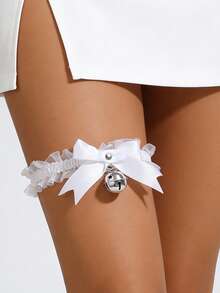 1pc Bride Bowknot Bell Leg Chain, Punk Lace Thigh Garter, Romantic Wedding Dress Accessory, Suitable For Daily Wear, Sweet & Spicy Babe Leg Decor,Summer,Beach - Multicolor - View 2