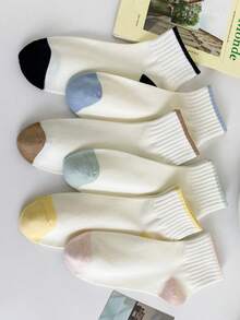 5對/組女款透氣吸濕低口襪,純色款式隨機配色,休閒時尚 - 彩色 - 查看 6