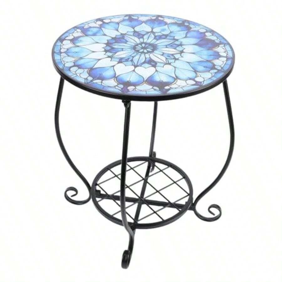 jjytFockety Mesa iliar de Ml Mesa de Patio Pequeña rativa de ierro Mesa de Centro para Exteres de Doble Capa para ardin Sala de Estar Dormito Oficina Balcon Uso en CMesa de centro exterior - 312 - Ver 1