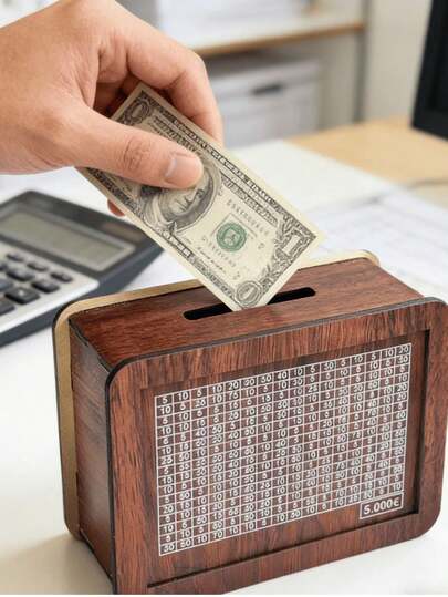 Creative Wooden Piggy Bank With Target Counter, Children's Educational Savings Challenge Box, Durable Coin Bank 1000/3000/10000, Retro Financial Habit Tool Coin Bank, Piggy Bank, Savings Bank With Counter, Savings Challenge