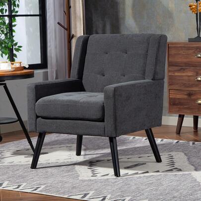 Polsterstuhl Mit Knopfpolsterung Aus Wildleder – Mid--Modern-Sessel Mit Hochdichtschaumkissen Und Massivholzbeinen Für Kleine Räume: Wohnzimmer, Schlafzimmer, Büro