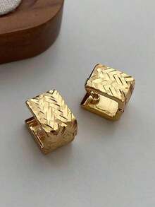 1 Pair Minimalist Luxury Geometric Textured Design Unique Elegant Everyday Casual Copper Hoop Earrings For Women - 黃金3 - 查看 8
