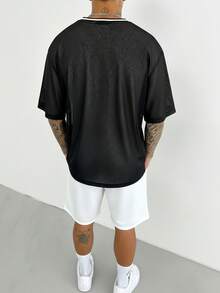 GRDR 夏季新款 V 领网眼 T 恤，男士健身日常穿着 - 黑色 - 查看 2