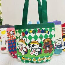 可爱涂鸦水桶包卡通手提袋，INS印花圆筒帆布午餐包，女孩手提午餐盒包 - A - 查看 8