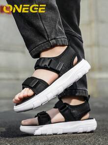 1 par de zapatos deportivos y de playa antideslizantes y transpirables para niños, nuevas sandalias de verano para niños con suela suave y cómoda y versátil - Blanco y Negro - Ver 3