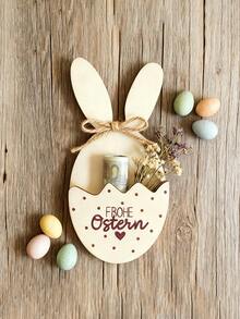 1 món đồ trang trí Phục Sinh bằng gỗ cổ điển có túi, hình thỏ với dòng chữ "Frohe Ostern", thích hợp làm vật trang trí trung tâm bàn ăn Phục Sinh, cũng có thể dùng cho văn phòng, lớp học, tiệc tùng, trang trí trong nhà/ngoài trời. - nhiều màu - Xem 6