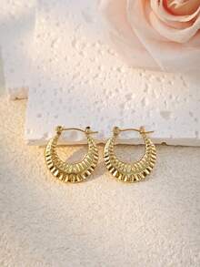 10 pares de juego de pendientes de varios estilos y tamaños para mujeres. Pendientes redondos retorcidos con sensación de lujo premium, resistentes a la decoloración y al agua, de acero inoxidable con forma de C para chicas, estilo europeo y americano INS. - Dorado - Ver 15