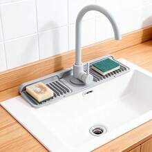 Protector de salpicaduras de grifería de silicona - Tapete antifugas para cocina y baño - Gris Claro - Ver 1