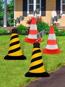 2/4pcs-Red & White Traffic Cone Balloon Set, Includes Red & White Road Barrier, Black & Yellow Road Barrier Balloons, Suitable For Multi-Function Construction Theme, Engineering Party, Sports Activity, Traffic Toy, Birthday Party - 彩色 - 查看 6