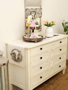 1 pièce Chemin de table avec motif de lapin de Pâques, décoration de table style Pâques, en lin, disponible en plusieurs tailles, convient pour la salle à manger, la cuisine, la décoration de la maison, les fêtes en extérieur et la décoration de restaurant, apparence de lin texturé - Multicolore - Voir 3