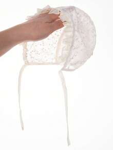 TUTUYA Infant Princess Hat, Soft & Breathable Fabric, 3D Floral Embroidery & Ruffled Trim Lightweight Baby Hat - Beige - View 7