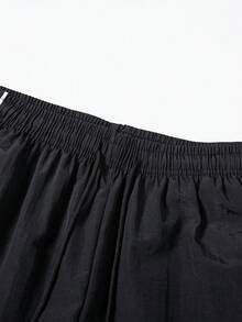 Pantalones casuales para hombres, diseño de rayas rectas, dobladillo con cordón, tela de nailon de secado rápido, pantalones anchos de corte holgado - Negro - Ver 3