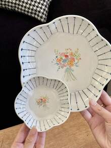 1/2/4件套花卉陶瓷餐盘，家用蘸酱碟，调味碟，欧式简约餐盘，甜点蛋糕托盘，小吃盘，蘸酱碟，茶杯碟，坚果糖果托盘，陶瓷餐具礼盒套装 - 彩色 - 查看 10