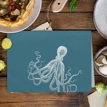 Aqua Teal Coastal Octopus Decor Dish Hand Tea Towels For Bathroom Kitchen, Octopus Ocean Nautical Beachy Bathroom Decor, Coastal Nautical Kitchen Towels And Dishcloths Sets Of 2, 16x24 Inch - 藍綠章魚 - 查看 4