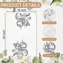 Coastal Grey Octopus Beach Decor Dish Hand Tea Towels For Bathroom Kitchen, Gir Ly Octopus Ocean Nautical Beachy Bathroom Decor, Coastal Kitchen Towels And Dishcloths Sets Of 2, 16x24 Inch - 灰色 - 查看 8