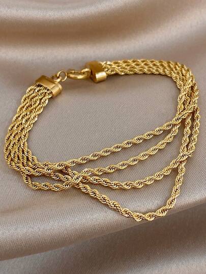 1 pieza Pulsera de cadena trenzada y retorcida de estilo vintage y de lujo para mujeres, chapada en oro de 18K de acero inoxidable, regalo para mamá, para negocios, eventos formales, aniversario, cumpleaños, dinero antiguo, para San Valentín, fiesta, gala, uso diario, citas, Día de la Madre, cumpleaños