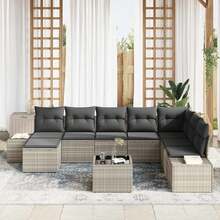 vidaXL 9-Teiliges Gartensofaset Mit Kissen, Hellgrau, Poly-Rattan - Grey - View 3