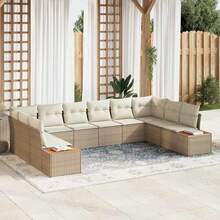 vidaXL 10-Teiliges Gartensofaset Mit Beigen Und Cremefarbenen Kissen, Polyrattan - Beige - Visualizzare 1
