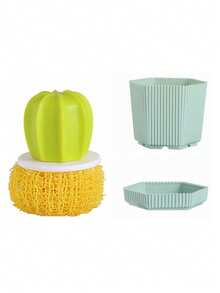 1pc Cactus Shaped Kitchen Cleaning Brush, Creative Potted Plant Scrub Brush With Handle, Nano Cleaning Ball Decontamination Tool, Suitable For Cleaning Dishes, Pots, Bowls, Cups - Multicolor - View 17