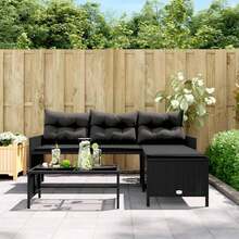 vidaXL L-Förmiges Gartensorfa Mit Tisch Und Kissen, Schwarz Polyrattan - 黑色 - 查看 3