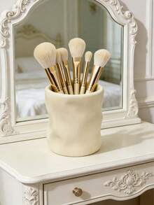 1pc Asymmetrical Shaped Resin Makeup Brush Holder, Asymmetric Surface Relief Design, Multifunctional Desktop Decor, Mini Vase & Storage Box, Suitable For Living Room, Bedroom And Office (Milky White And Purple) - Multicolor - View 12