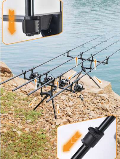 Aluminum Alloy Display Rack/Tripod, Sturdy And Durable, Suitable For Outdoor, Home And Garage Use. Multi-Slot Design For Easy Organization And Space Saving, Fits Various Fishing Rods, Enhances The Aesthetics Of The Fishing Spot, An Ideal Choice For Home Fishing Rod Display And Storage.